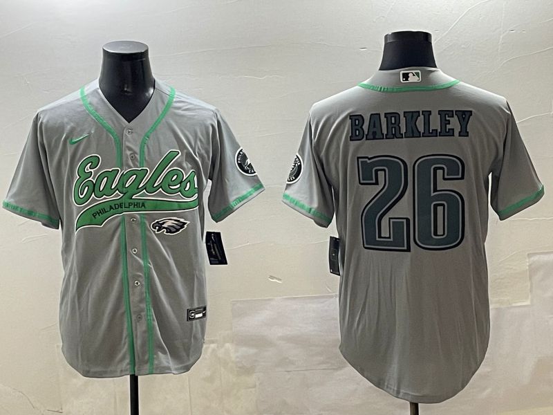 Men Philadelphia Eagles 26 Barkley Grey Jointly Name 2025 Nike Limited NFL Jersey style 2